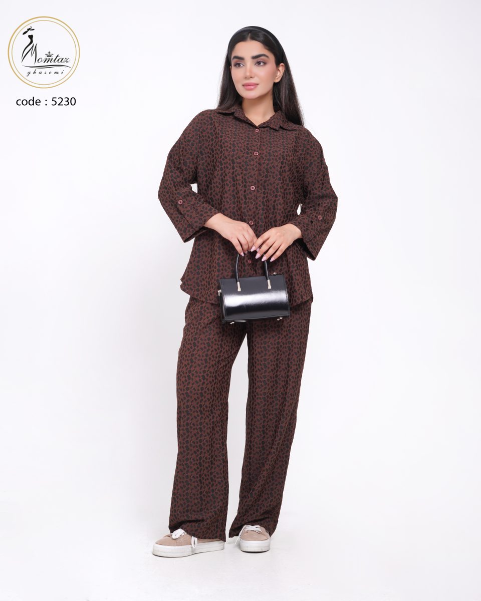 ست شومیز شلوار کنزا پلنگی مچ پاکتی کد 5230