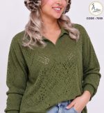 بافت طرح لوزی سوزنی یقه پولو شرتی کد 7059